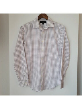 Banana Republic Non Iron Slim Fit Shirt Mens XS White Red Blue Check Button Down